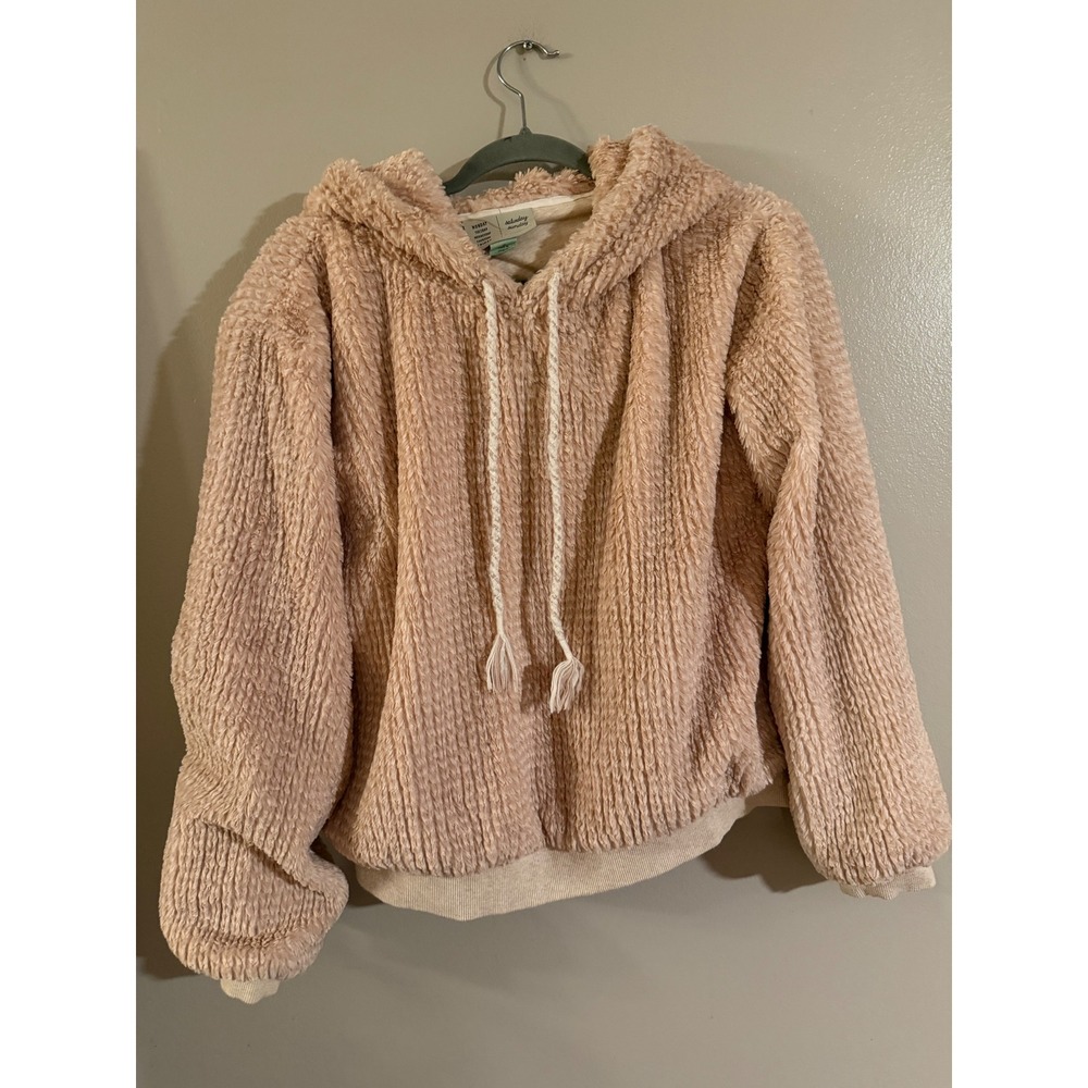 Saturday Sunday Anthropologie Fuzzy Teddy Hoodie Blush Pink Tan Pullover Medium